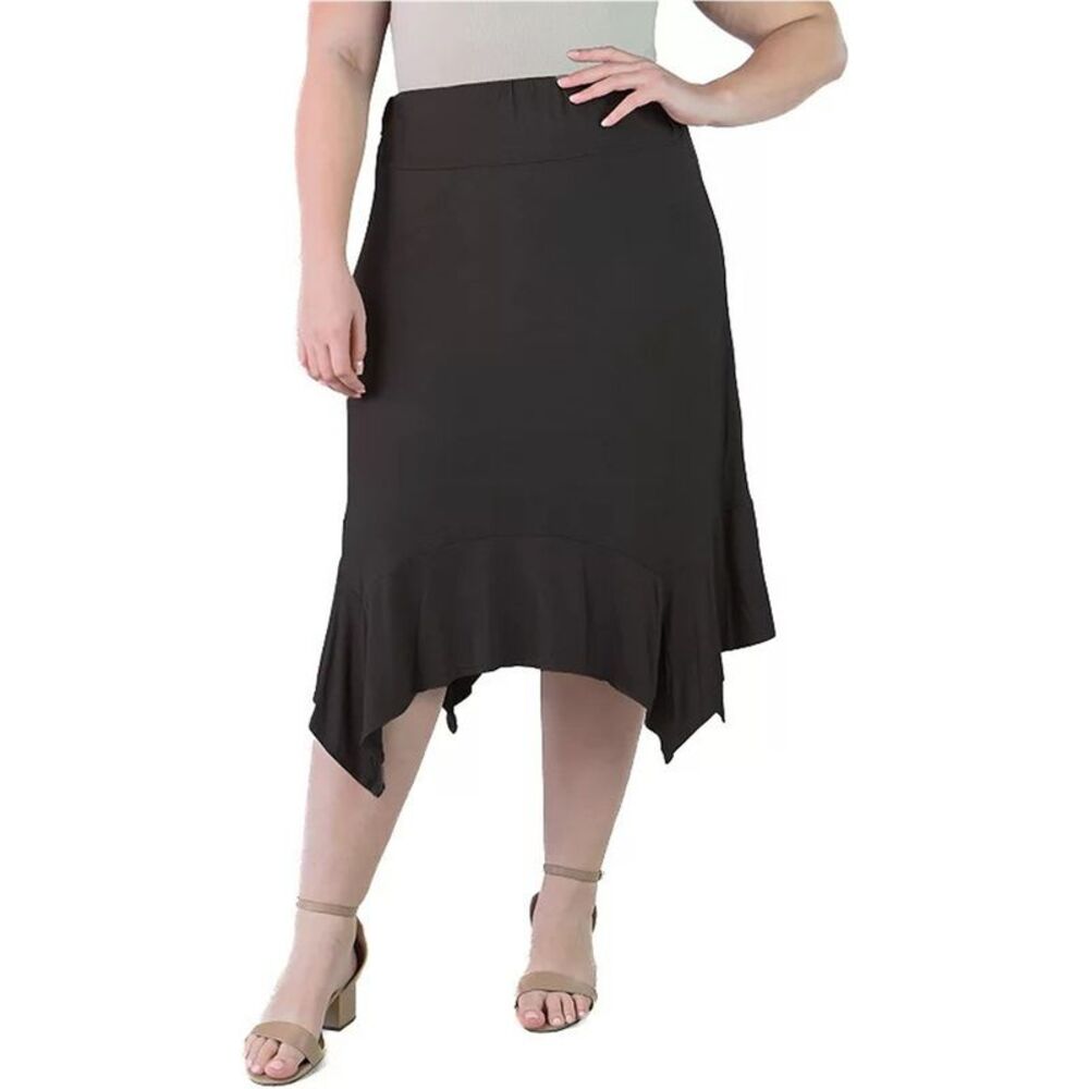 24seven Womens Plus Size Solid Handkerchief Midi Skirt, NWT